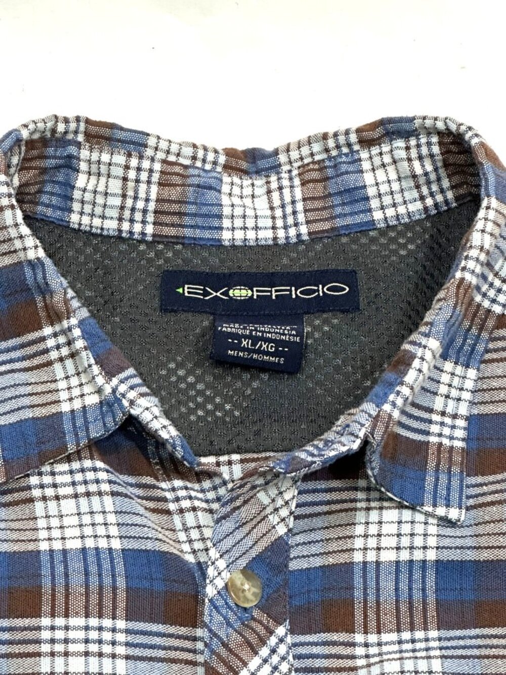 ExOfficio Men's XL Plaid Button Up Shirt Blue Brown White Long Sleeve Outdoor - Picture 3 of 16